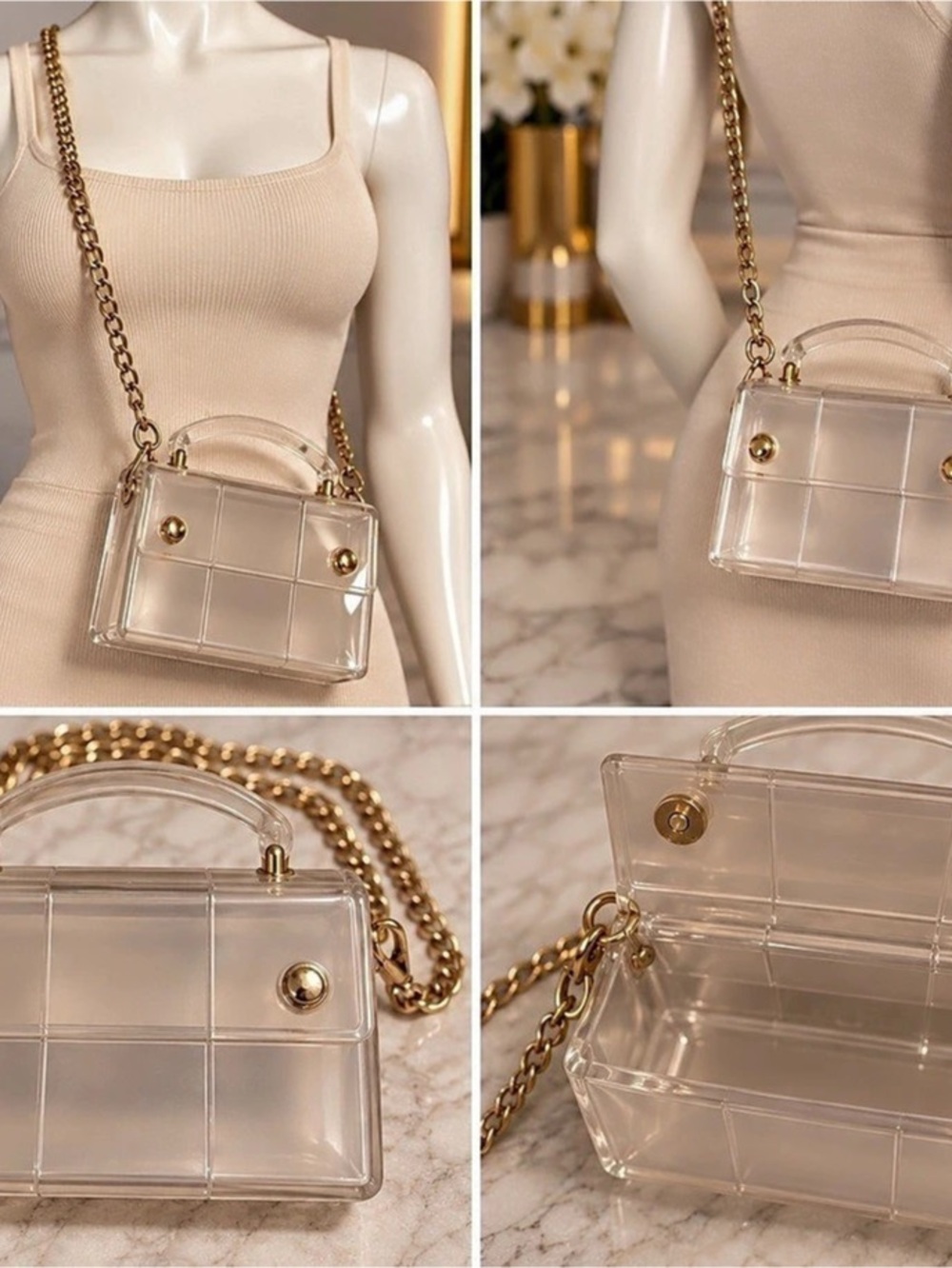 Clear & Gold Chain Crossbody Bag